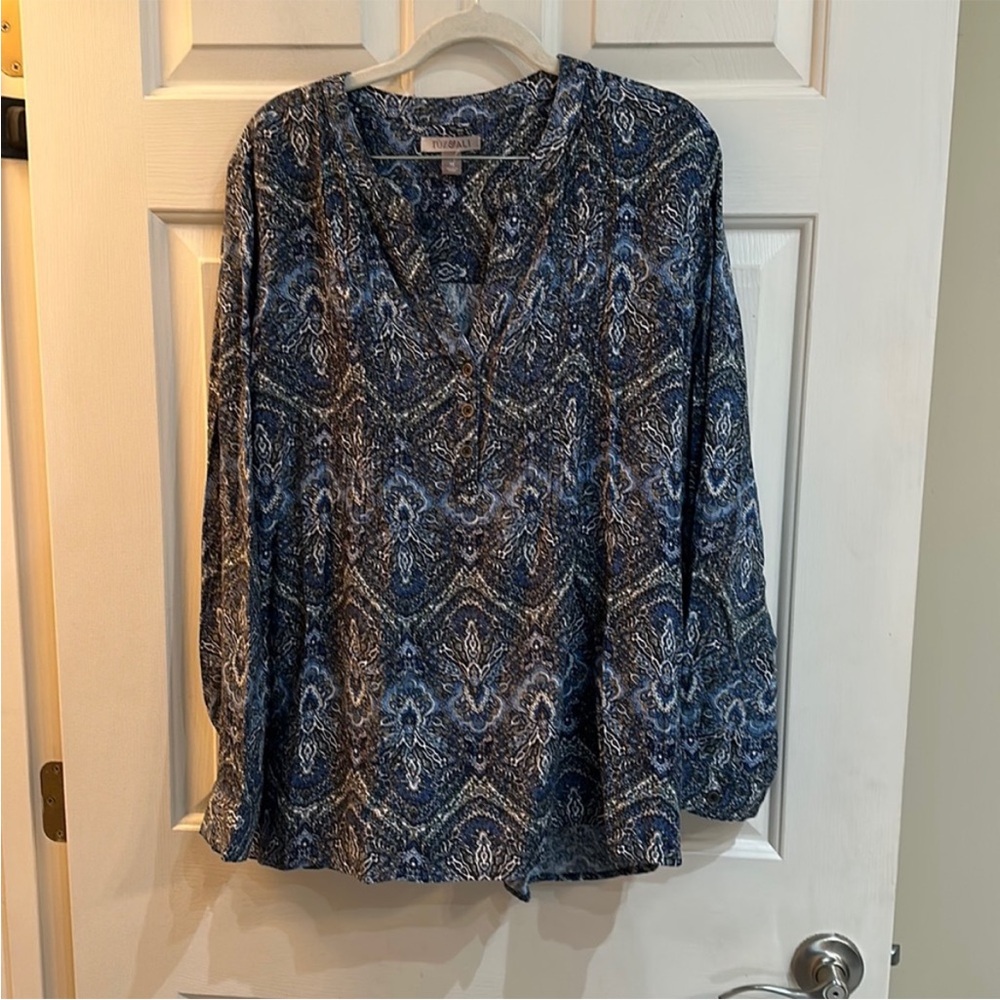 Roz & Ali Tunic V-neck Blouse, long sleeve Sz XL